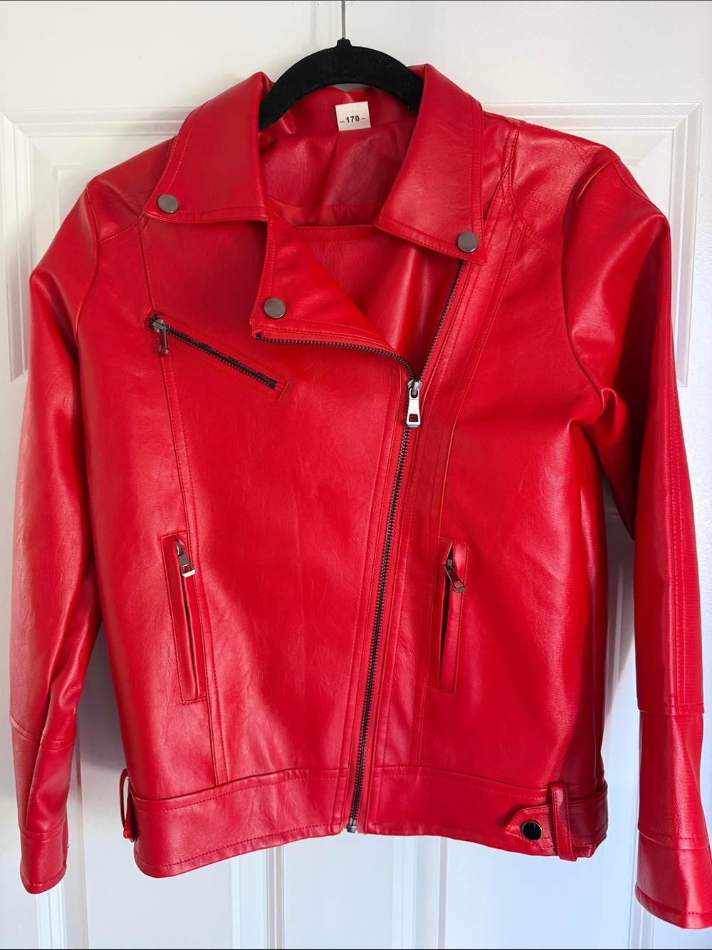 Red Faux Leather Jacket Women-Girls
